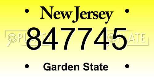 847745 New Jersey License Plate
