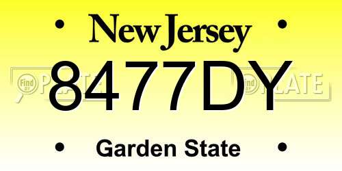 8477DY New Jersey License Plate