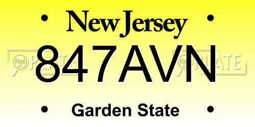 847AVN New Jersey License Plate