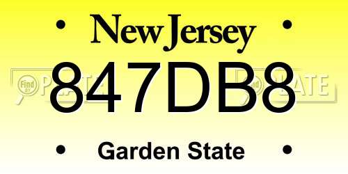 847DB8 New Jersey License Plate