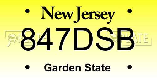 847DSB New Jersey License Plate