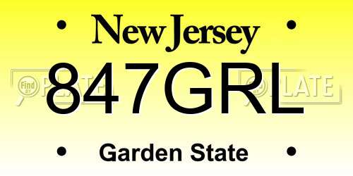 847GRL New Jersey License Plate