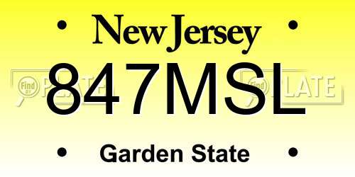 847MSL New Jersey License Plate