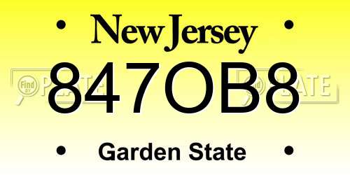 847OB8 New Jersey License Plate