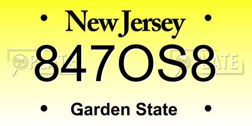 847OS8 New Jersey License Plate