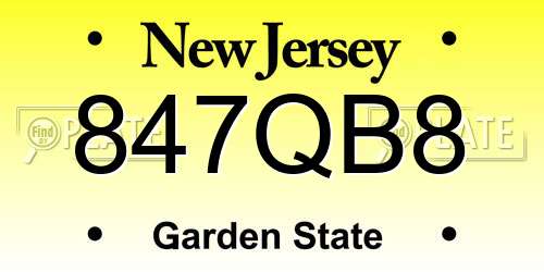 847QB8 New Jersey License Plate