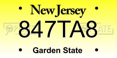 847TA8 New Jersey License Plate