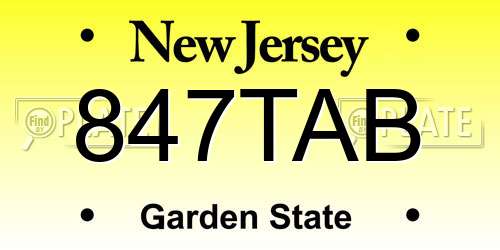 847TAB New Jersey License Plate