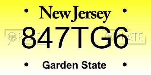 847TG6 New Jersey License Plate