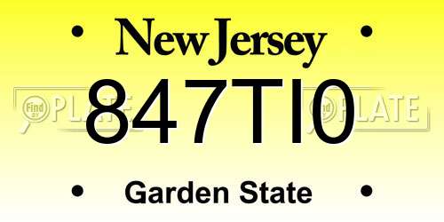 847TI0 New Jersey License Plate