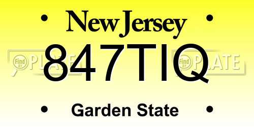 847TIQ New Jersey License Plate