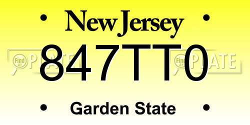 847TT0 New Jersey License Plate