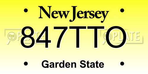 847TTO New Jersey License Plate
