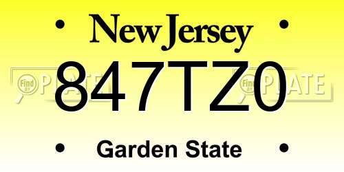 847TZ0 New Jersey License Plate
