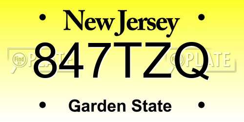 847TZQ New Jersey License Plate