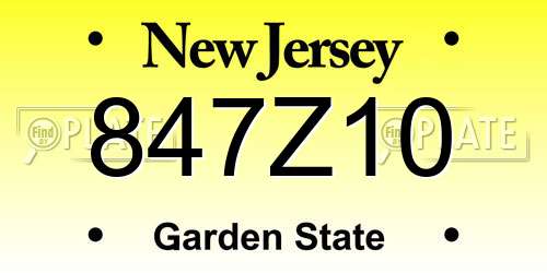 847Z10 New Jersey License Plate