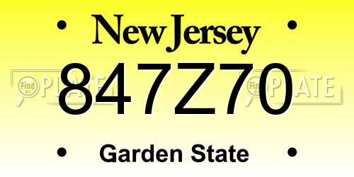 847Z70 New Jersey License Plate