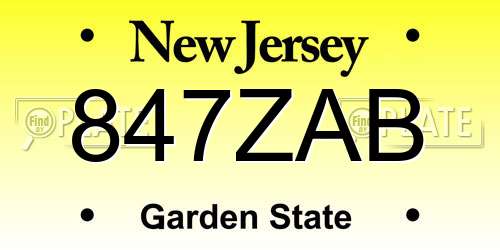 847ZAB New Jersey License Plate