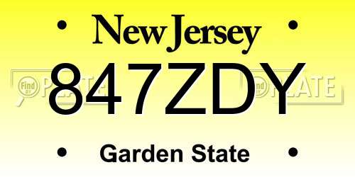 847ZDY New Jersey License Plate