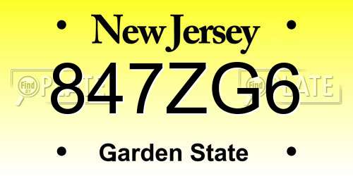 847ZG6 New Jersey License Plate