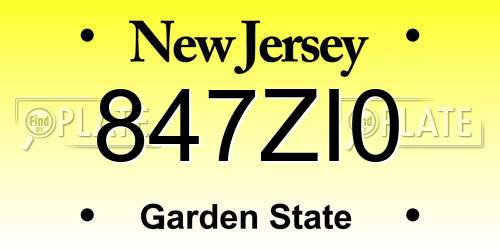 847ZI0 New Jersey License Plate