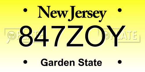 847ZOY New Jersey License Plate