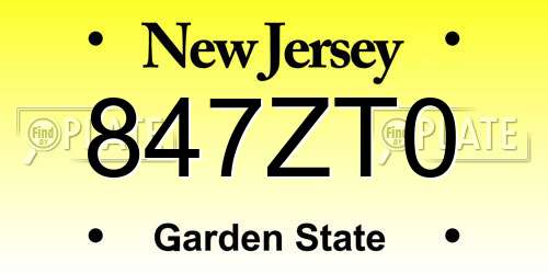 847ZT0 New Jersey License Plate