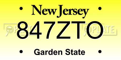 847ZTO New Jersey License Plate