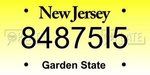 84875I5 New Jersey License Plate