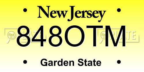 848OTM New Jersey License Plate
