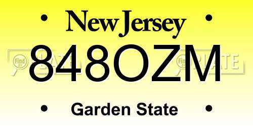848OZM New Jersey License Plate
