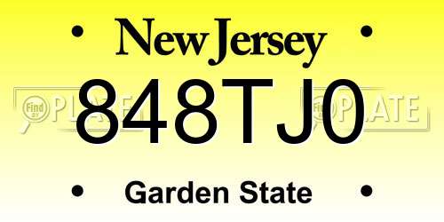 848TJ0 New Jersey License Plate