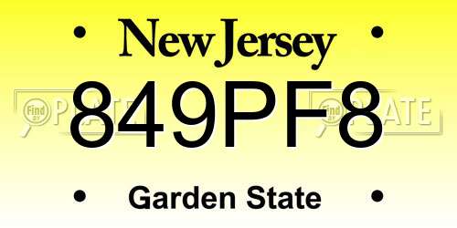 849PF8 New Jersey License Plate