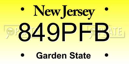 849PFB New Jersey License Plate