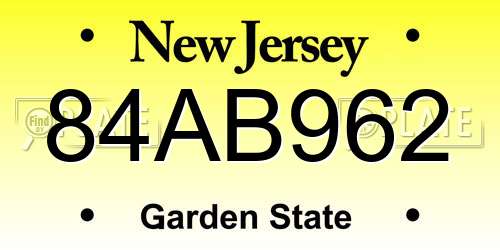 84AB962 New Jersey License Plate
