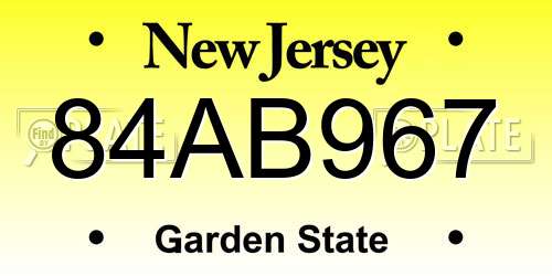 84AB967 New Jersey License Plate