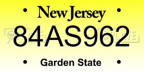 84AS962 New Jersey License Plate