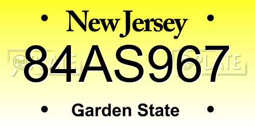 84AS967 New Jersey License Plate