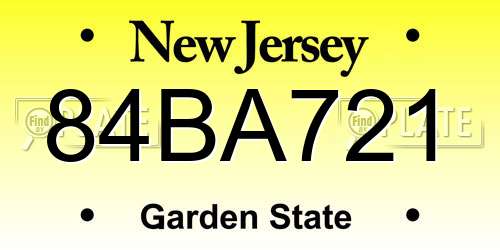 84BA721 New Jersey License Plate