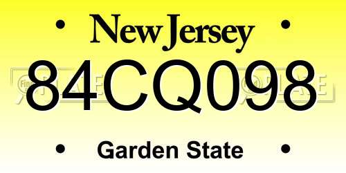 84CQ098 New Jersey License Plate
