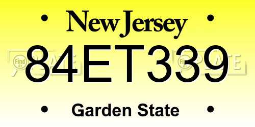 84ET339 New Jersey License Plate
