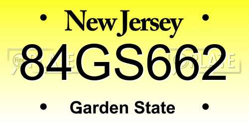 84GS662 New Jersey License Plate