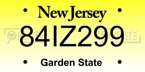 84IZ299 New Jersey License Plate