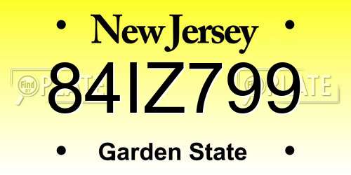 84IZ799 New Jersey License Plate