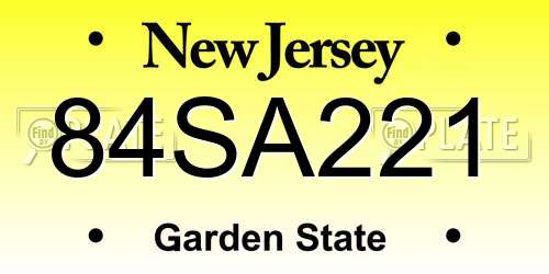 84SA221 New Jersey License Plate