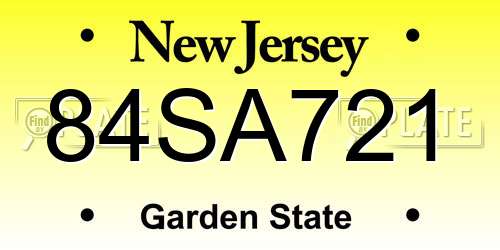 84SA721 New Jersey License Plate