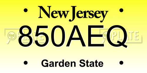 850AEQ New Jersey License Plate