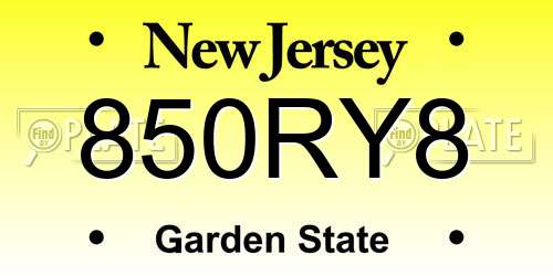 850RY8 New Jersey License Plate