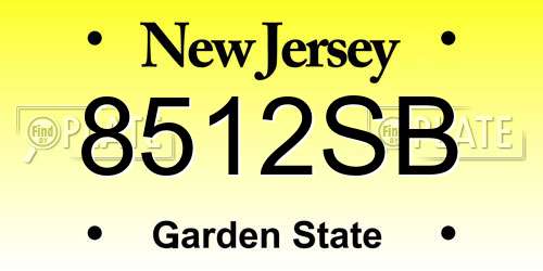 8512SB New Jersey License Plate