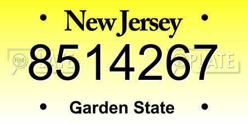8514267 New Jersey License Plate
